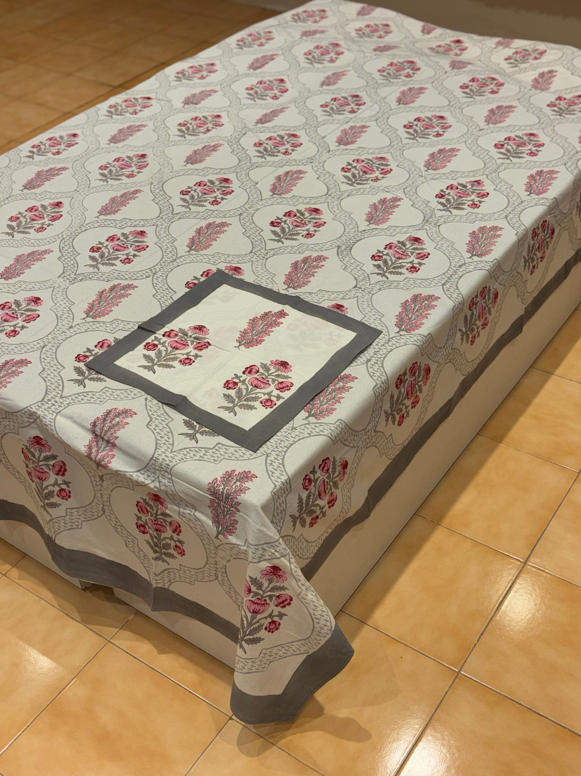 Hand block printed cotton table cover 8 seater