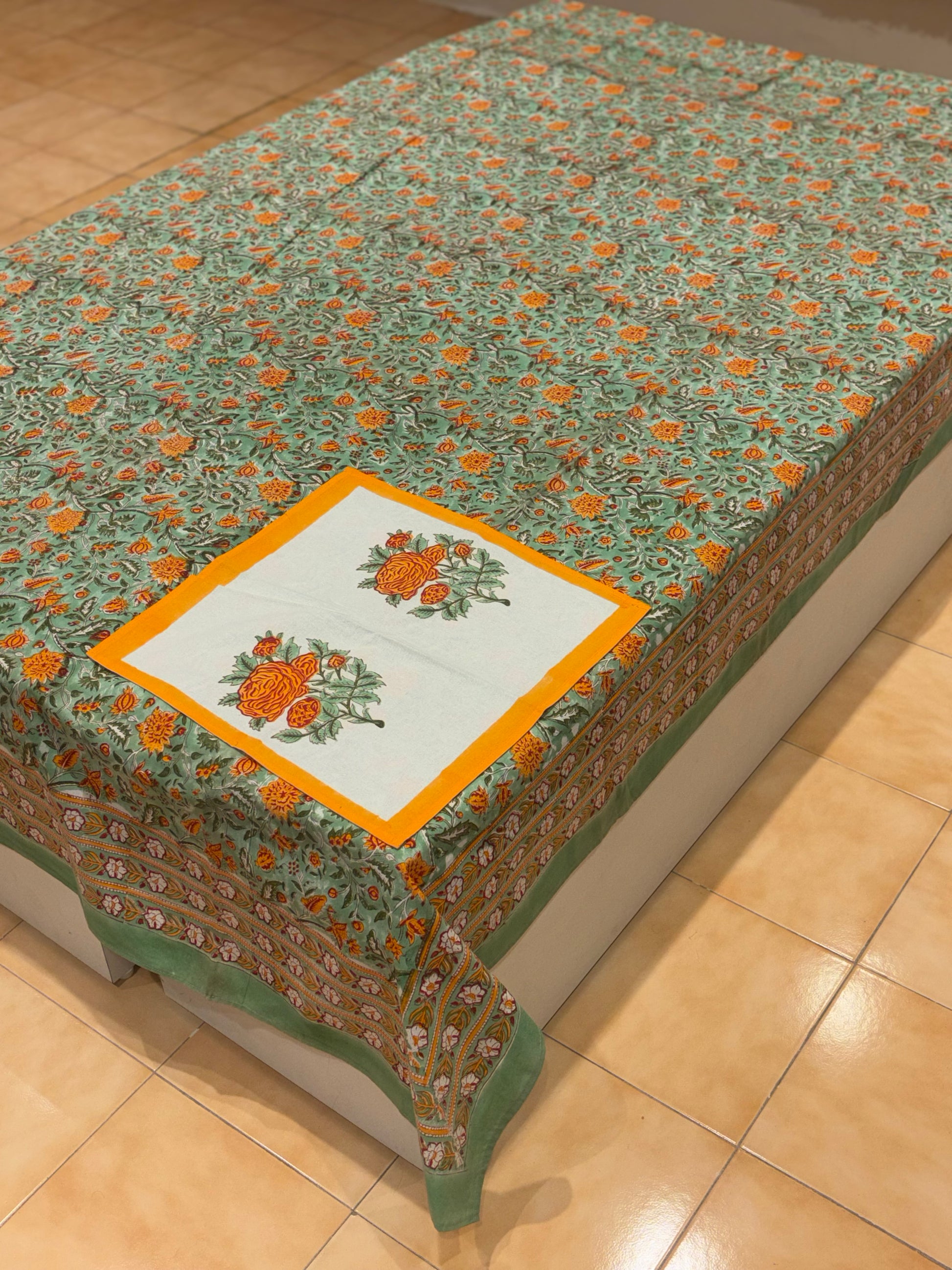Hand block printed cotton table cover 8 seater