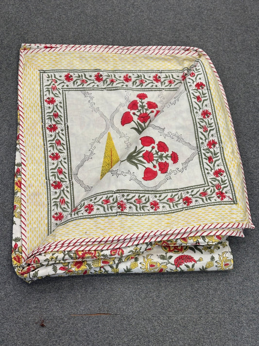 Classic Bloom – Handblock Print Cotton Dohar (90x108 inches)