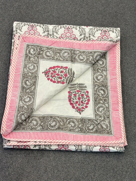 Classic Bloom – Handblock Print Cotton Dohar (90x108 inches)