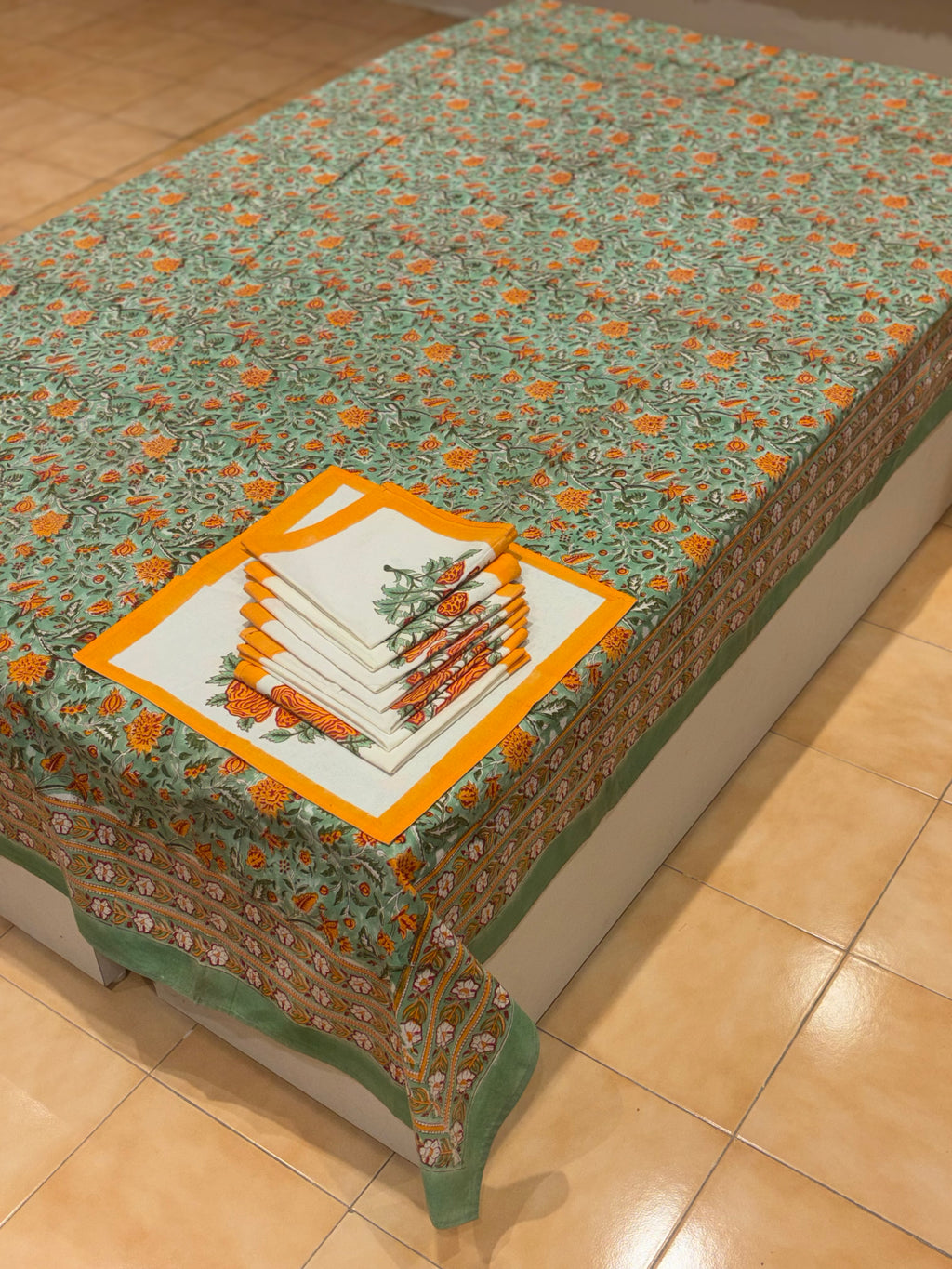 Hand block printed cotton table cover 8 seater