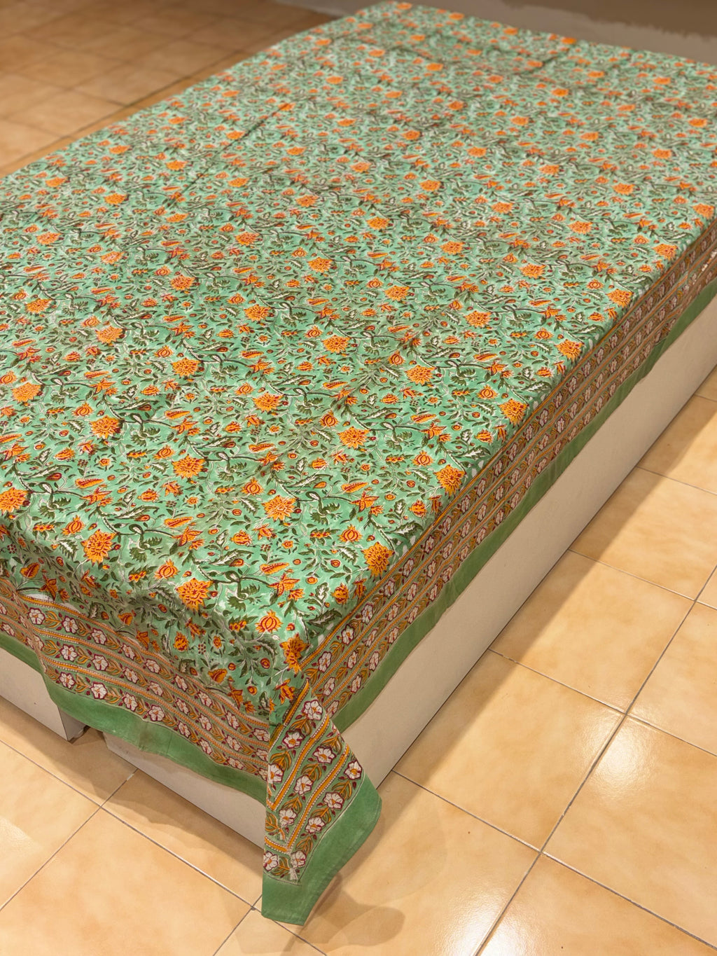 Hand block printed cotton table cover 8 seater