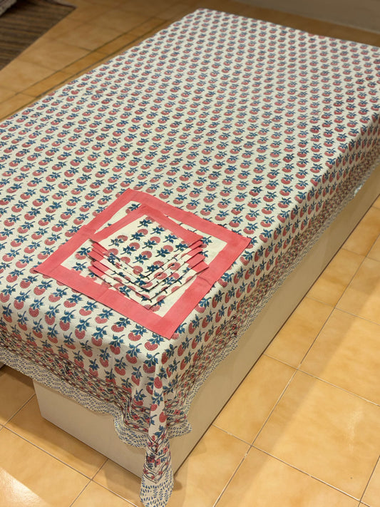 Hand block printed cotton table cover 6 seater