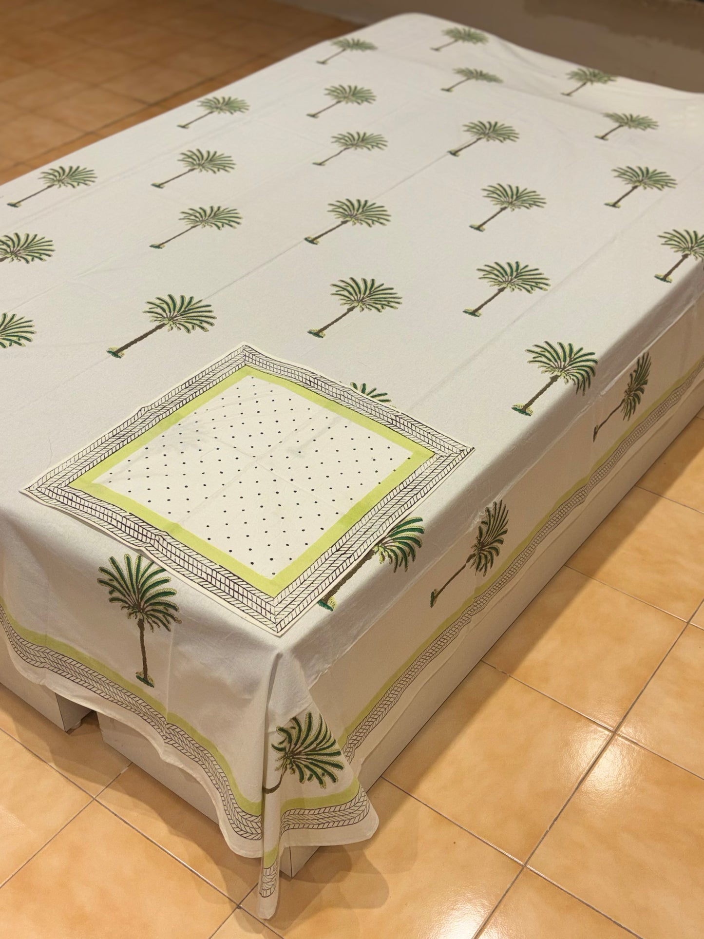 Hand block printed cotton table cover 12 seater