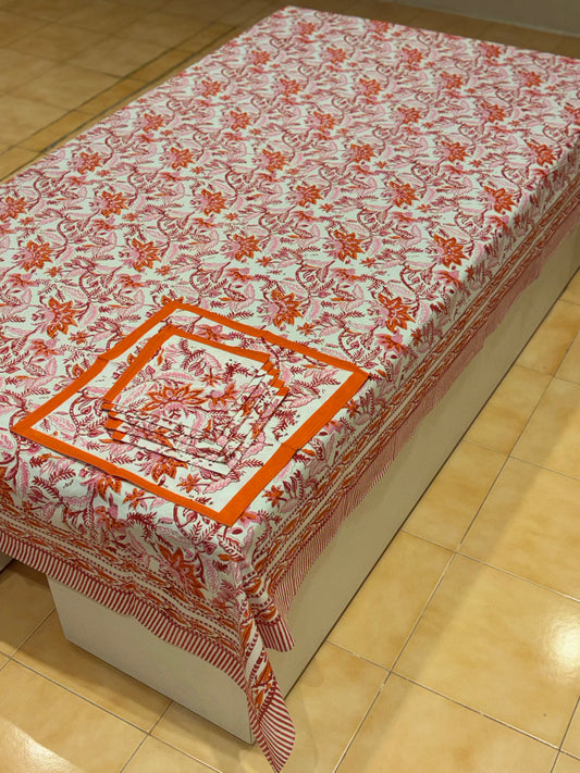 Hand block printed cotton table cover 6 seater