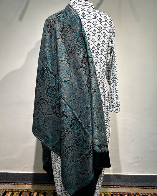 Hand-Embroidered Lamp Wool Shawl