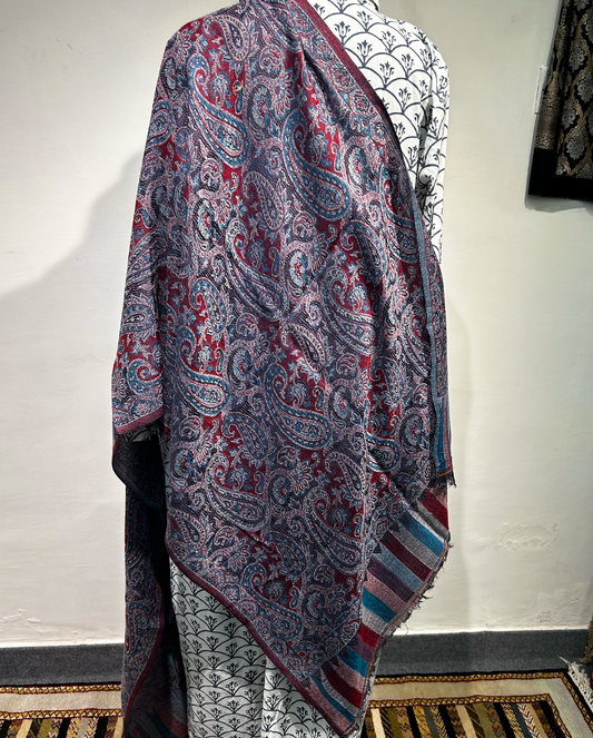 Hand-Embroidered Lamp Wool Shawl