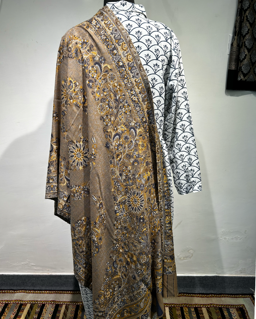 Hand-Embroidered Lamp Wool Shawl